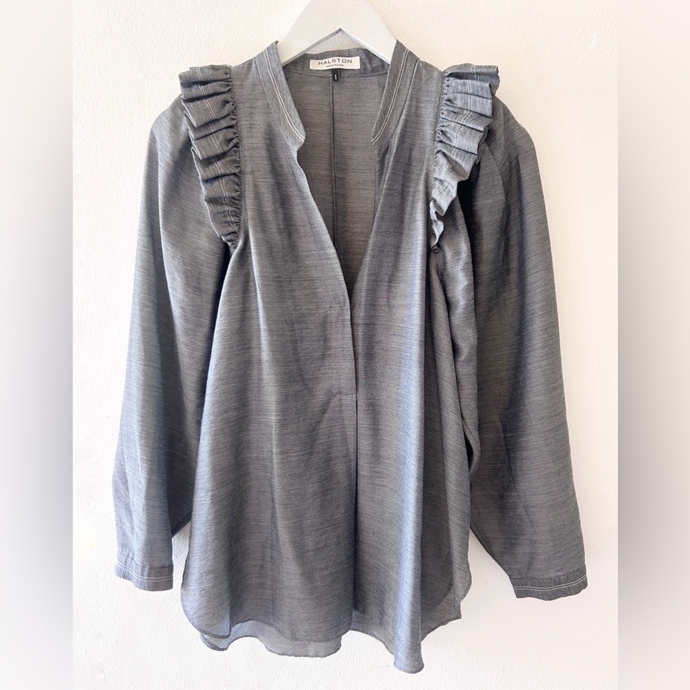 Halston Heritage Gray Ruffle Blouse
